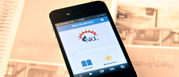 Rørhåndboka på smarttelefon og nettbrett