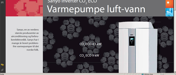 Bildet: Fra brosjyre om Sanyo CO2 ECO hentet fra Ahlsells hjemmeside.
