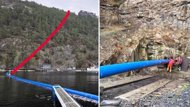 Krysset fjord og fjell med  400 reservevannsledning 